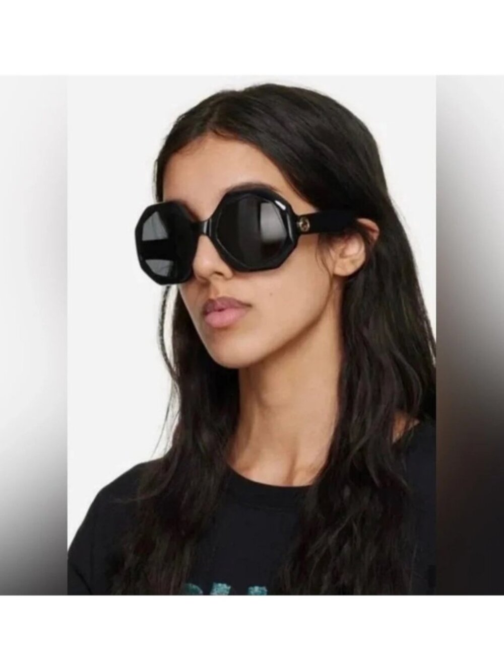 New Authentic Gucci Women's Black Oversized Octagonal Sunglasses